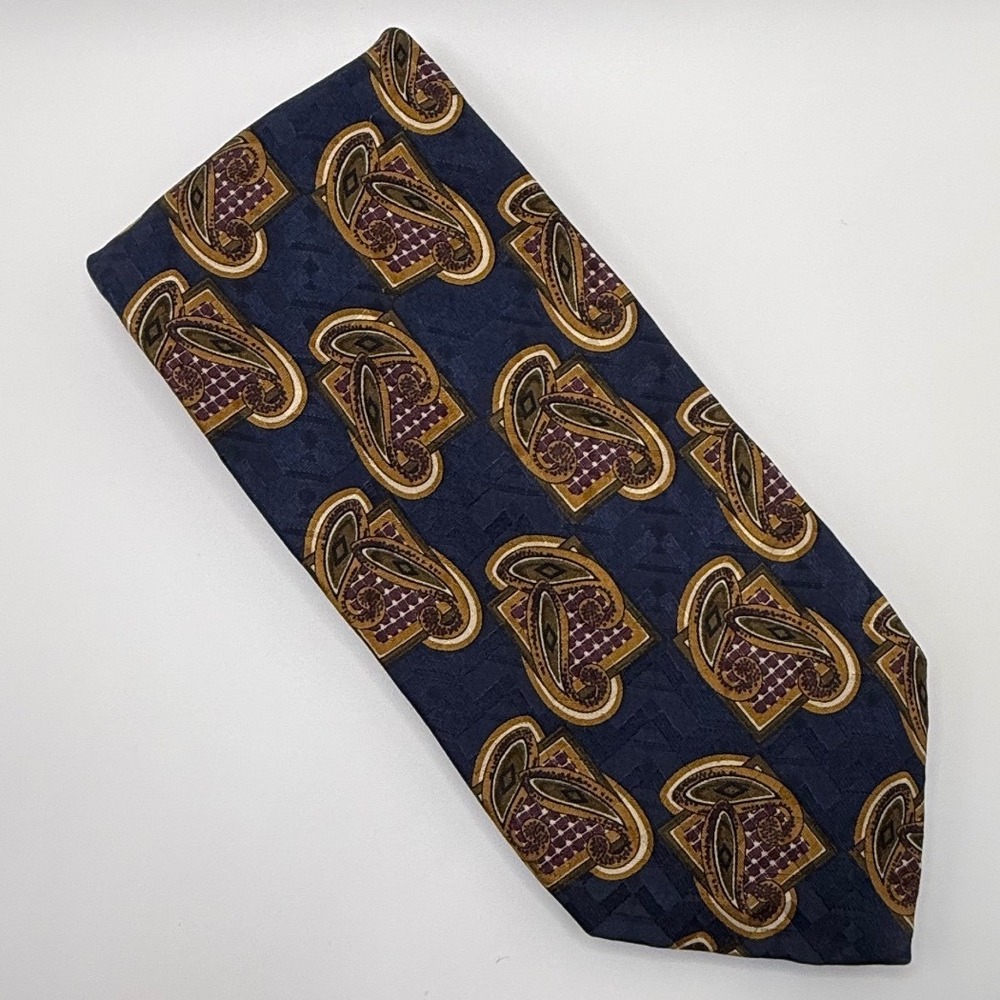 Robert Talbott Silk Tie 3.75" Navy Paisley Geometric Italian Hand Sewn Luxury
